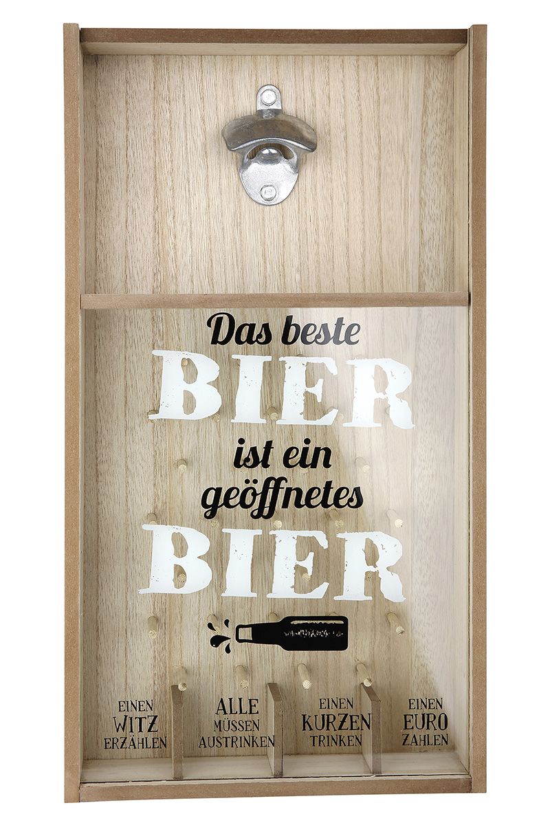 Gilde - Kronkorken-Spiel "Das beste Bier ist ein geöffnetes Bier" naturfarben, Wandflaschenöffner und Kronkorken Sammler