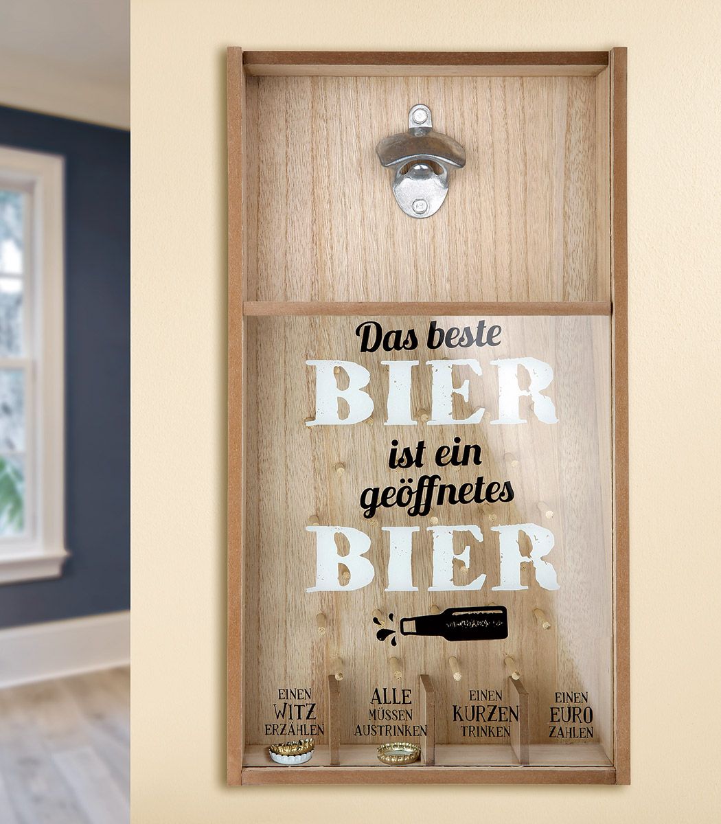 Gilde - Kronkorken-Spiel "Das beste Bier ist ein geöffnetes Bier" naturfarben, Wandflaschenöffner und Kronkorken Sammler